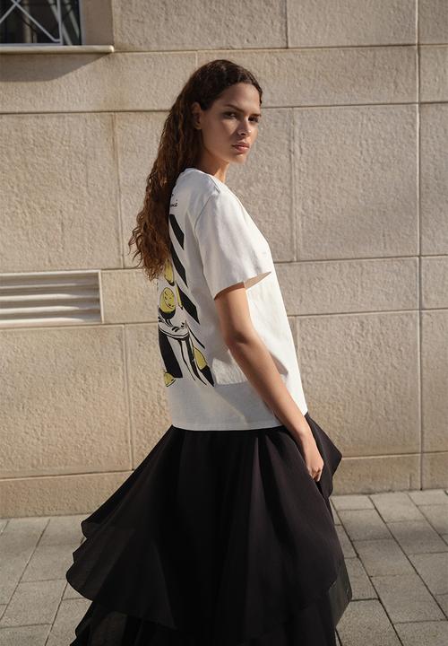 H&M - Appliquéd T-shirt - white/l'été