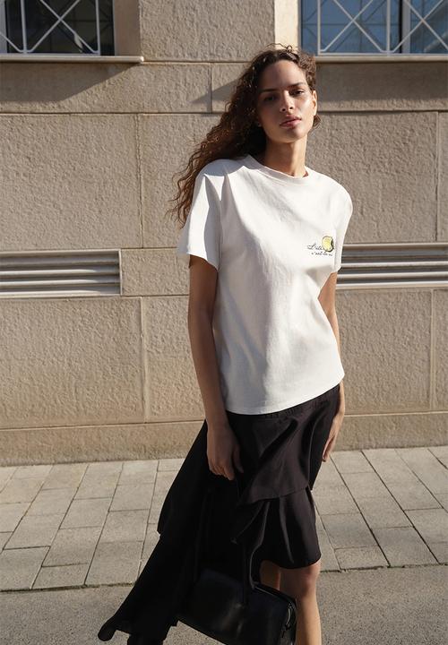 H&M - Appliquéd T-shirt - white/l'été