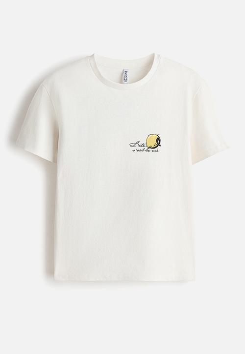 H&M - Appliquéd T-shirt - white/l'été