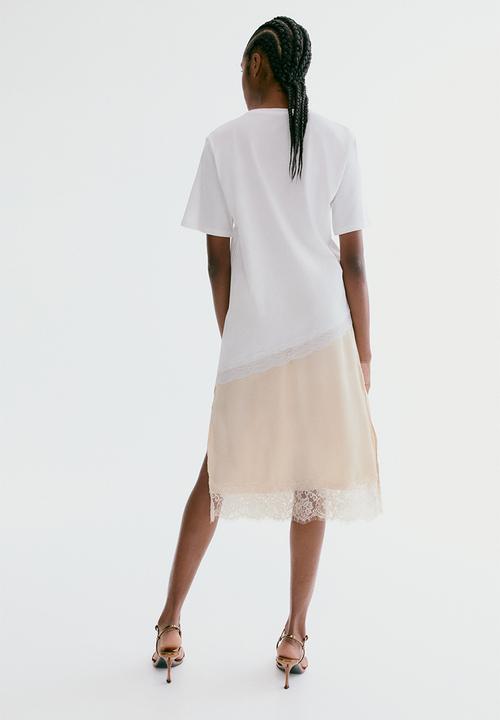 H&M - Lace-trimmed skirt - light beige