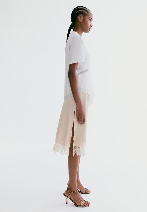 H&M - Lace-trimmed skirt - light beige