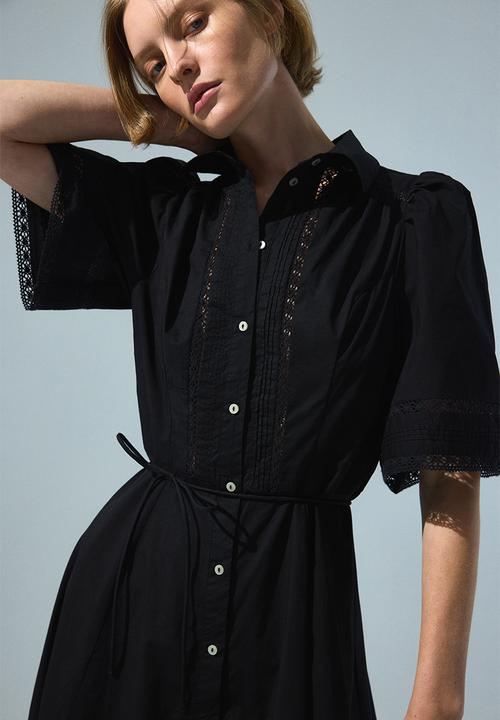 H&M - Pintucked cotton shirt dress - black