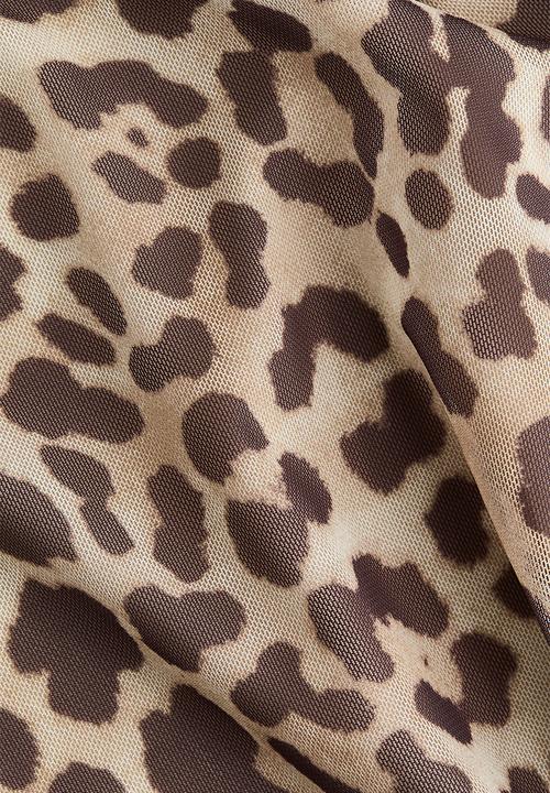 H&M - Asymmetric mesh top - light beige/leopard print