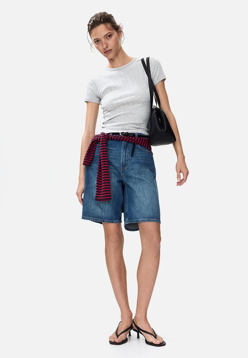 H&M - Pointelle-knit t-shirt - light grey marl