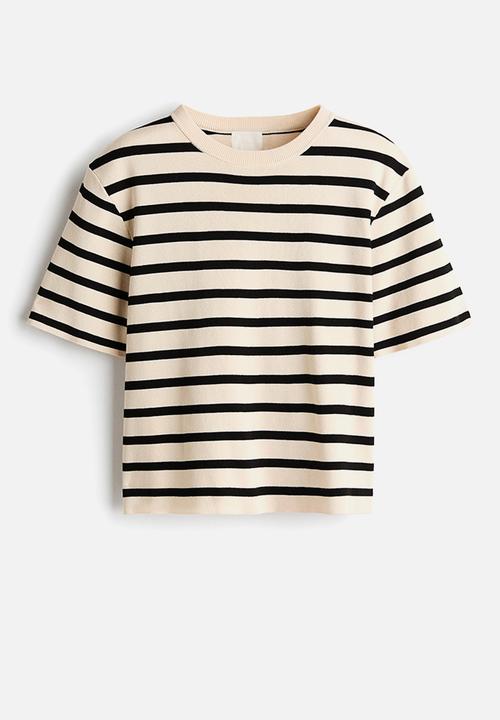 H&M - Knitted t-shirt - light beige/striped