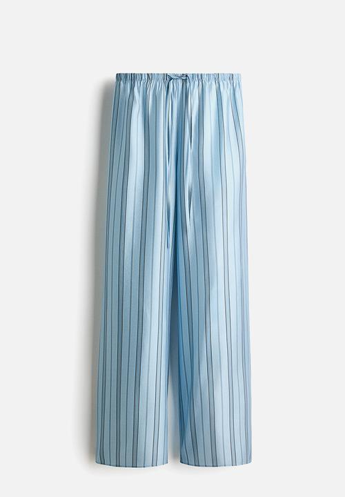 H&M - Wide drawstring trousers - light blue/striped