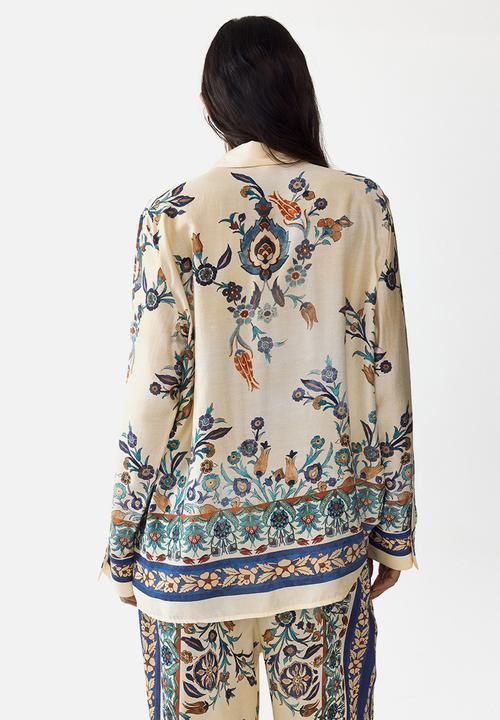 H&M - Oversized printed shirt - light beige/floral