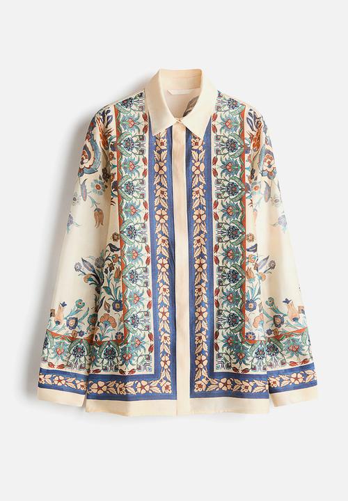 H&M - Oversized printed shirt - light beige/floral