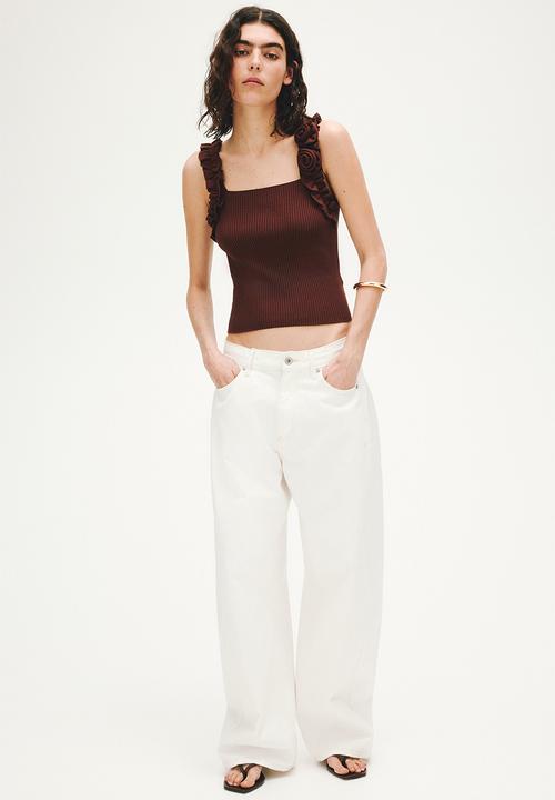 H&M - Rose-appliqu?d rib-knit top - rust brown