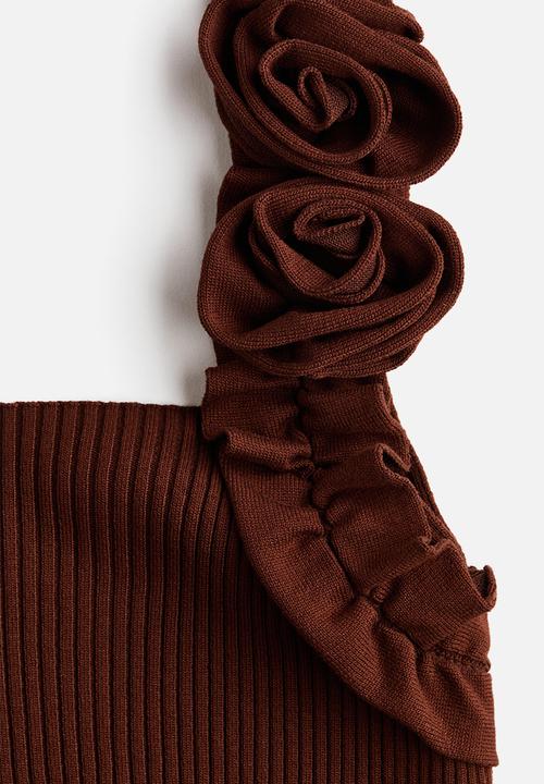 H&M - Rose-appliqu?d rib-knit top - rust brown
