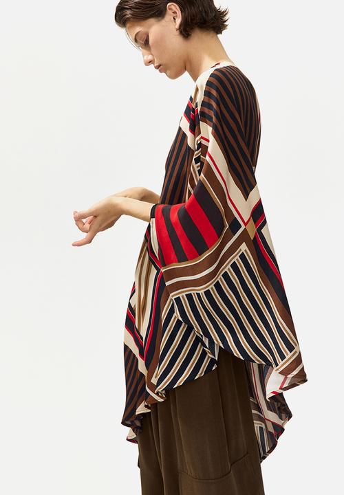 H&M - One-shoulder satin cape top - brown/patterned