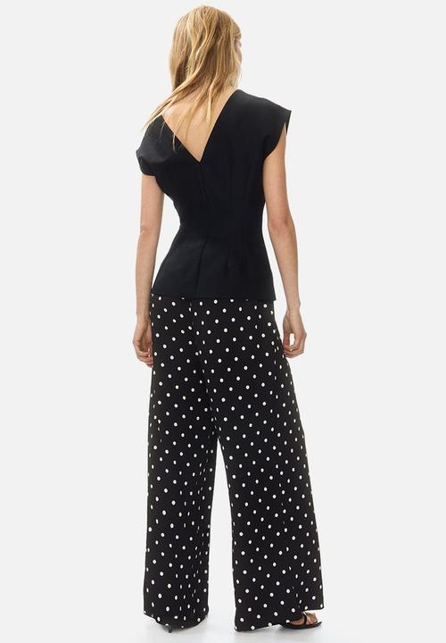 H&M - Wide pull-on trousers - black/polka dot