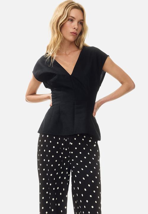 H&M - Wide pull-on trousers - black/polka dot