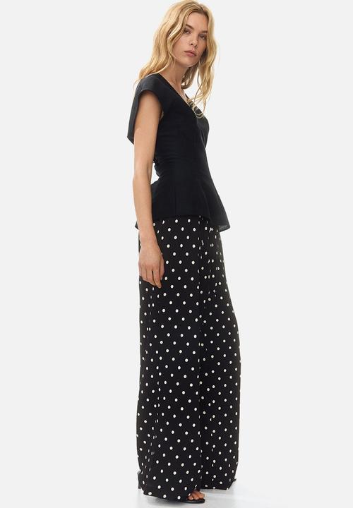 H&M - Wide pull-on trousers - black/polka dot