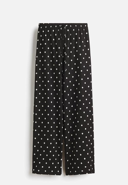 H&M - Wide pull-on trousers - black/polka dot