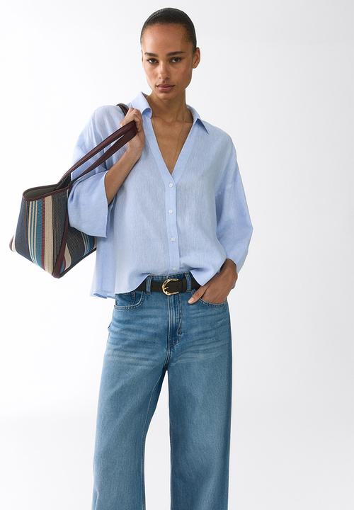 H&M - Linen-blend shirt - light blue