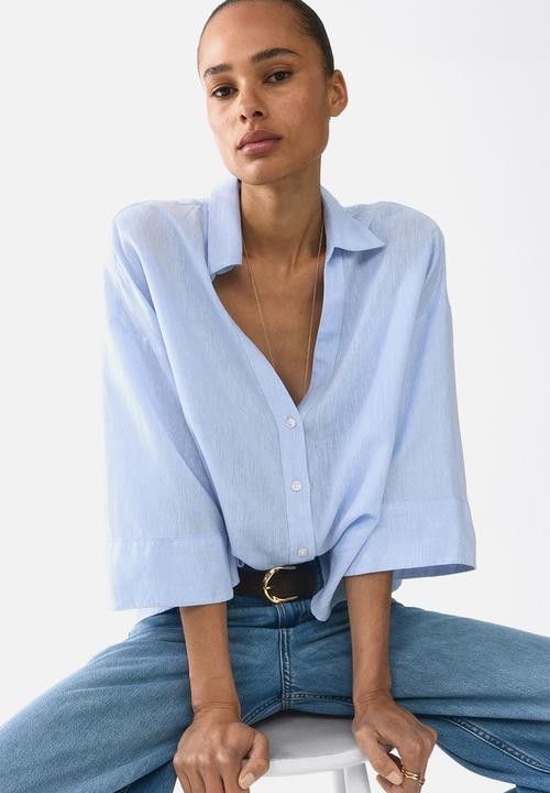 H&M - Linen-blend shirt - light blue