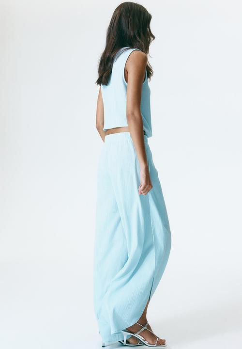 H&M - Wide wrap-detail trousers - light turquoise