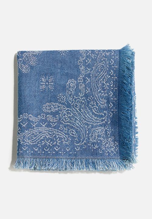H&M - Printed cotton scarf - blue/paisley pattern