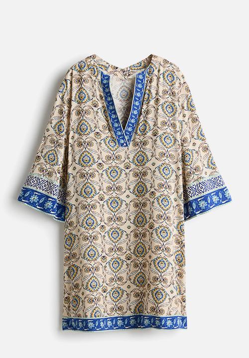 H&M - Viscose tunic dress - light beige/patterned
