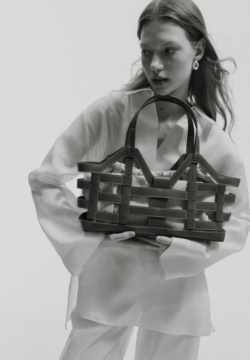 H&M - Large drawstring-detail tote bag - brown/light beige
