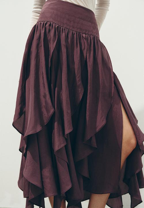 H&M - Asymmetric midi skirt - plum red
