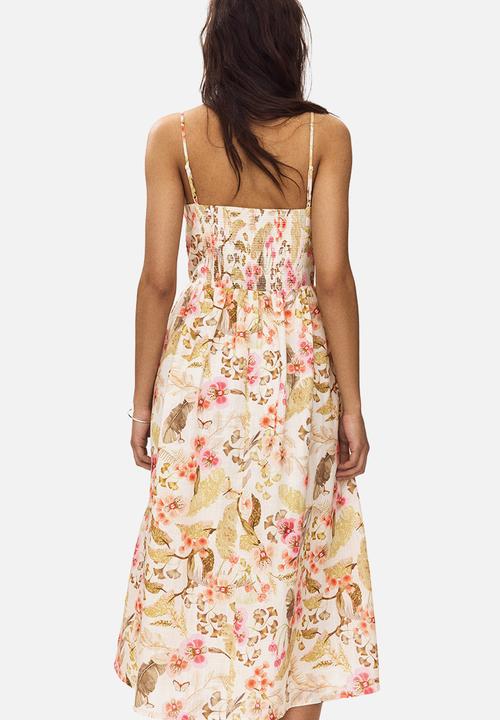H&M - Strappy midi dress - light beige/floral