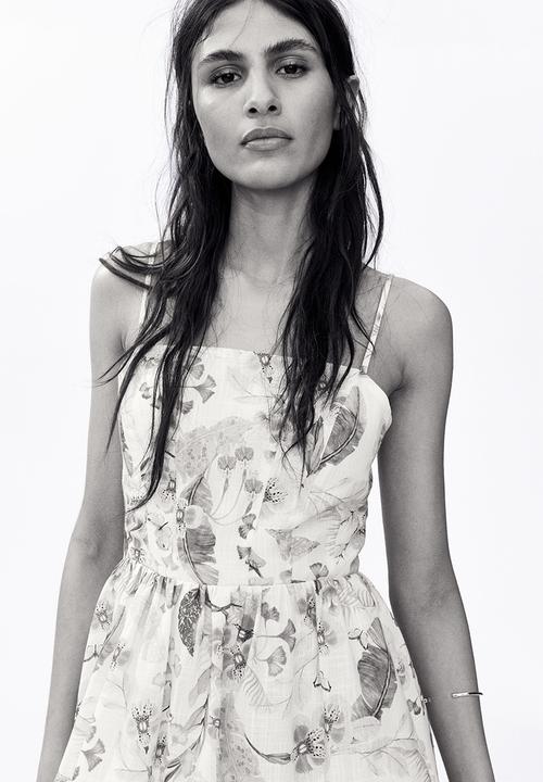 H&M - Strappy midi dress - light beige/floral
