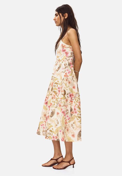 H&M - Strappy midi dress - light beige/floral