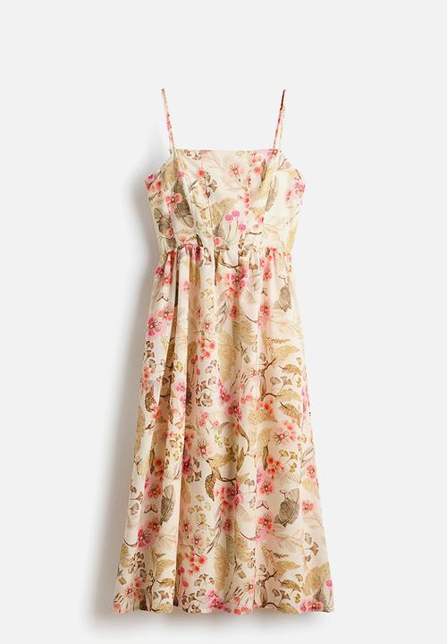 H&M - Strappy midi dress - light beige/floral