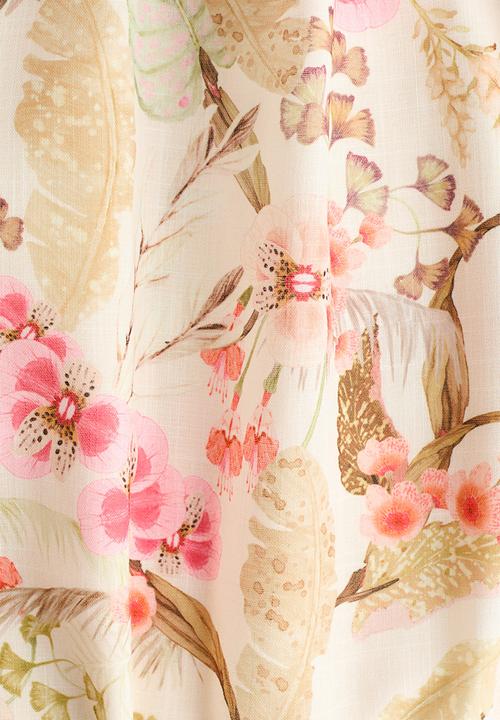 H&M - Strappy midi dress - light beige/floral