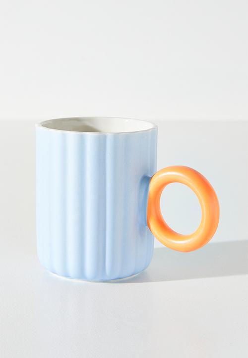 Excellent Houseware - Relief Mug with Coloured Handle Single 370ml - Blue Stripe 