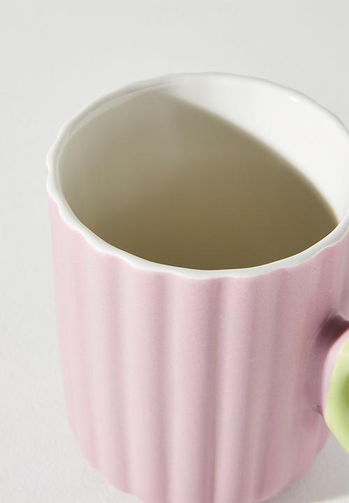 Excellent Houseware - Relief Mug with Coloured Handle Single 370ml - Mauve Stripe 
