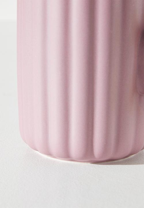 Excellent Houseware - Relief Mug with Coloured Handle Single 370ml - Mauve Stripe 