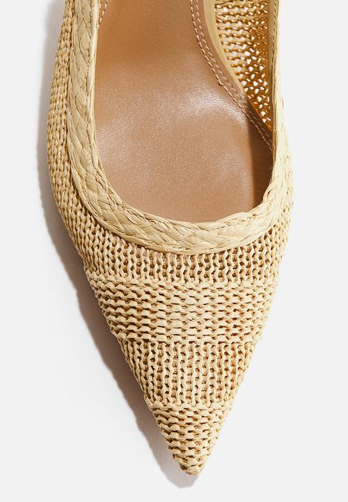 H&M - Kitten-heeled straw slingbacks - beige