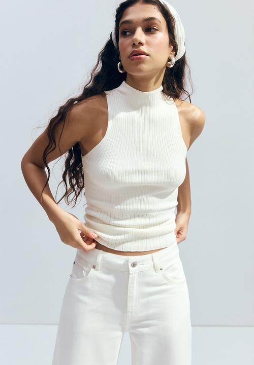 H&M - Rib-knit turtleneck top - cream