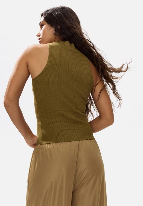 H&M - Rib-knit turtleneck top - olive green