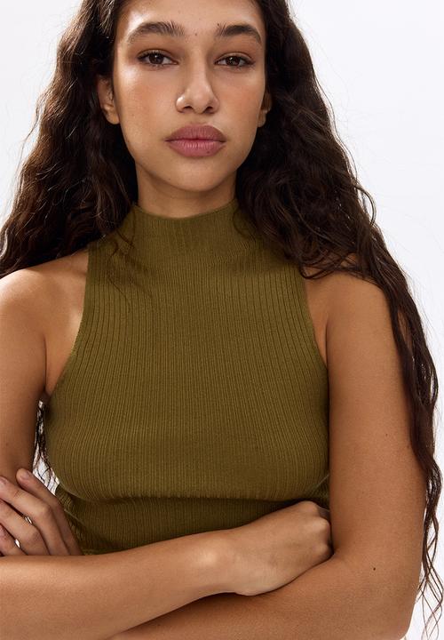 H&M - Rib-knit turtleneck top - olive green