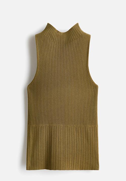 H&M - Rib-knit turtleneck top - olive green