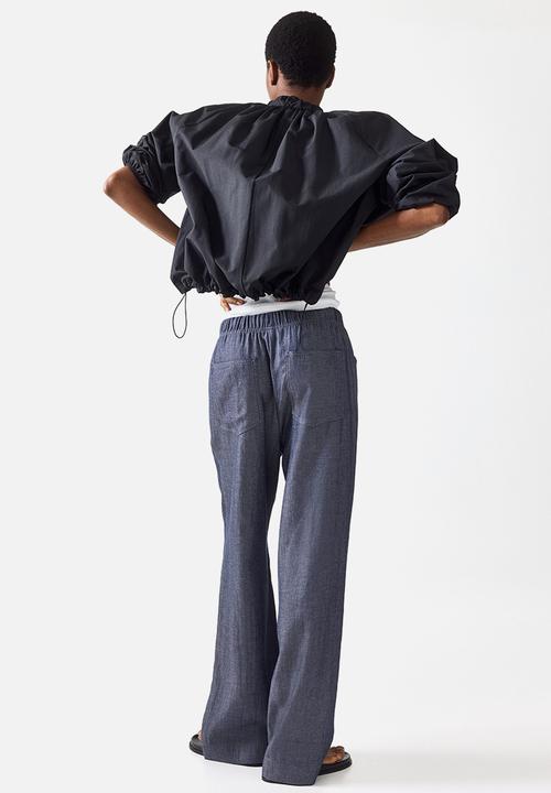 H&M - Straight drawstring trousers - dark denim blue