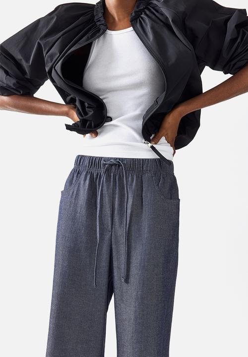 H&M - Straight drawstring trousers - dark denim blue