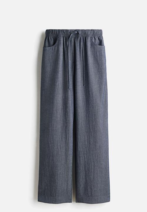 H&M - Straight drawstring trousers - dark denim blue