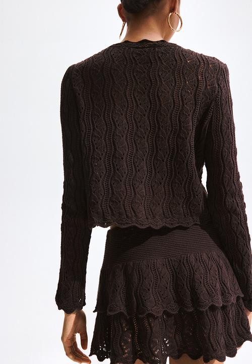 H&M - Pointelle-knit tie-front cardigan - dark brown