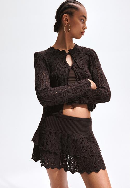H&M - Pointelle-knit tie-front cardigan - dark brown