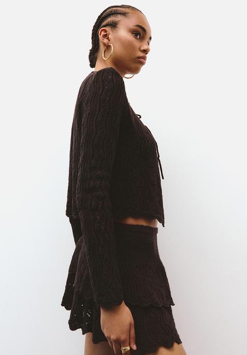 H&M - Pointelle-knit tie-front cardigan - dark brown