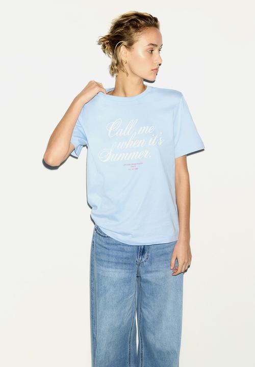 H&M - Printed T-shirt - light blue/summer