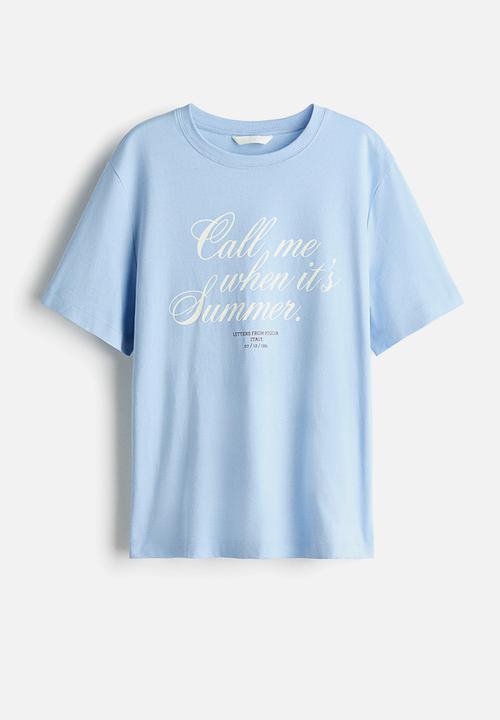 H&M - Printed T-shirt - light blue/summer
