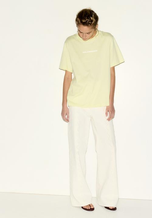 H&M - Printed T-shirt - light yellow/energized