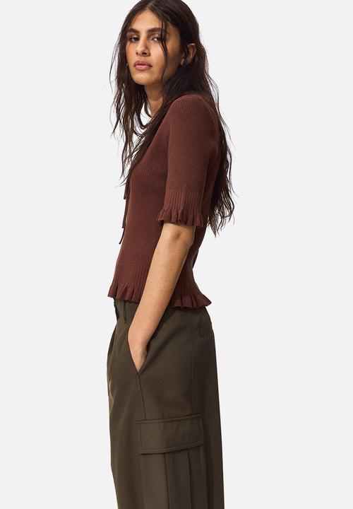 H&M - Frill-trimmed rib-knit top - dark brown