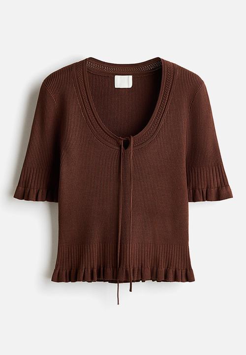 H&M - Frill-trimmed rib-knit top - dark brown